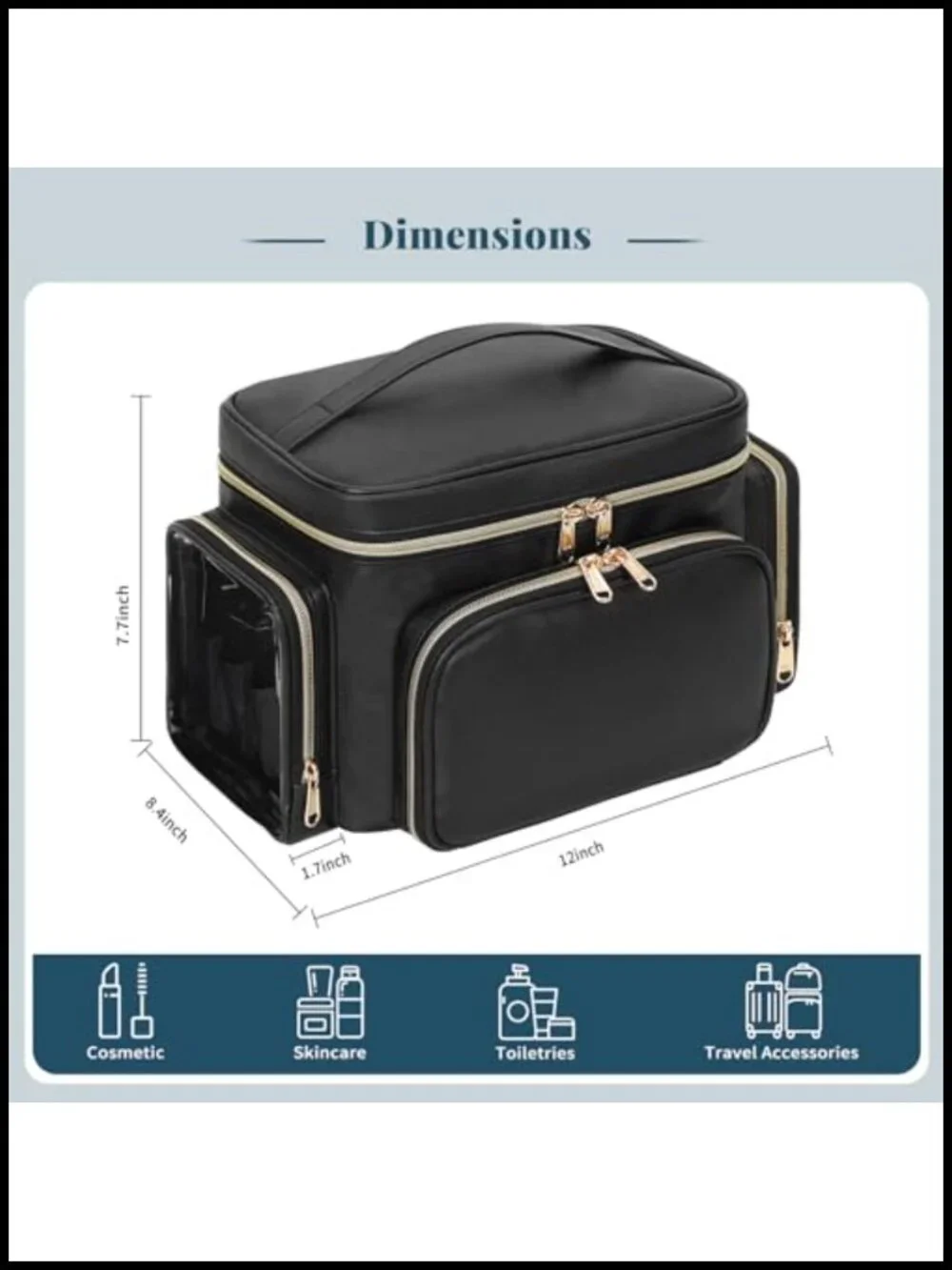 Large Makeup Bag with Brush Compartment & Multiple Pockets, Travel Cosmetic